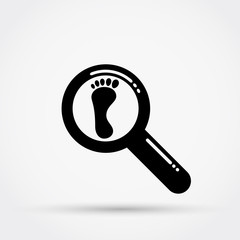 Magnifier icon with footprint vector illustration.