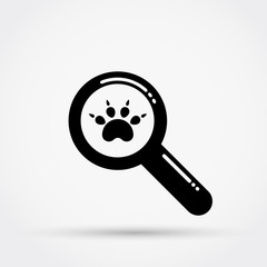Magnifying glass and paw print. Vector illustration.