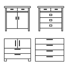 Set of nightstands outline vector illustration.