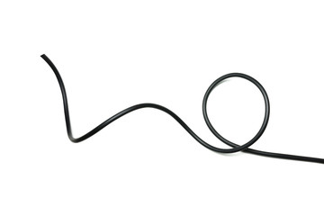 Fototapeta na wymiar black wire cable isolated on a white background abstraction.