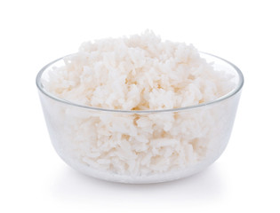 Rice in a bowl on a white background