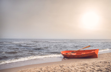 Orange lifeguard rescue boat