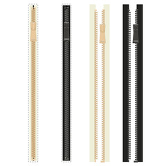 Collection of realistic vector zippers, isolated on white background