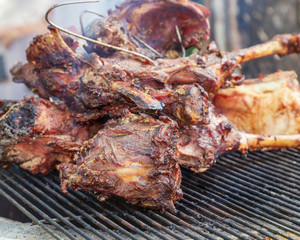Large pieces of fried lamb cooked in tandoor.