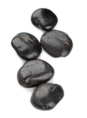 Black zen pebbles isolated on white background.