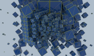 Abstract wireframe cubes, 3d r