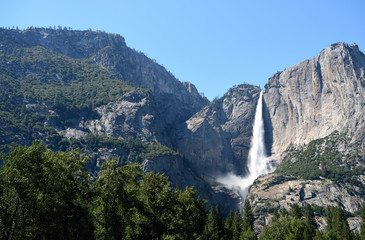 Landscape with waterfall in Yosemite National Park, California, USA