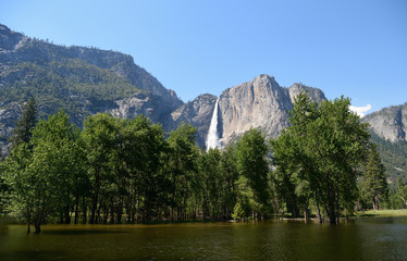 Landscape with waterfall in Yosemite National Park, California, USA