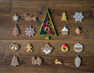 Christmas decoration on wooden background.