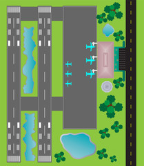 Airport Layout top View  Twin runway parking taxiway and Building Detail
