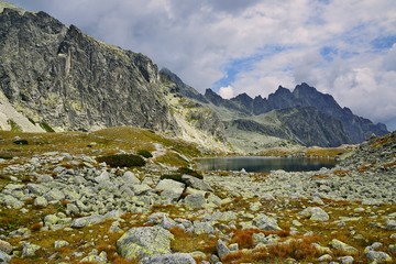 High Tatras in Slovakia. Monumental peaks. Summer scenic landscape mountain view. Alpine trail....