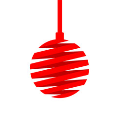 Christmas ball made of red ribbon isolated on white background. Red ribbon with text, banner for New Year and Merry Christmas. Vector illustration for your design