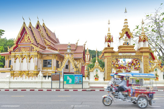 Wat Okat Si Bua Ban, old sacred temple houses two revered Buddha images, Phra Tio and Phra Thiam in the city of Nakhon Phanom Province, Thailand