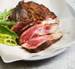 grilled steak with arugula