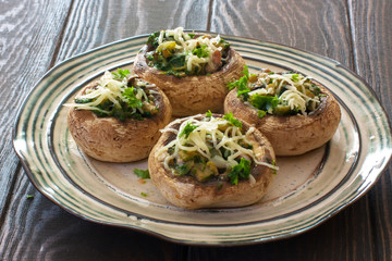 Mushrooms stuffed with vegetable mince and cheese