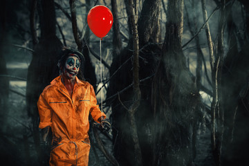 clown in night forest
