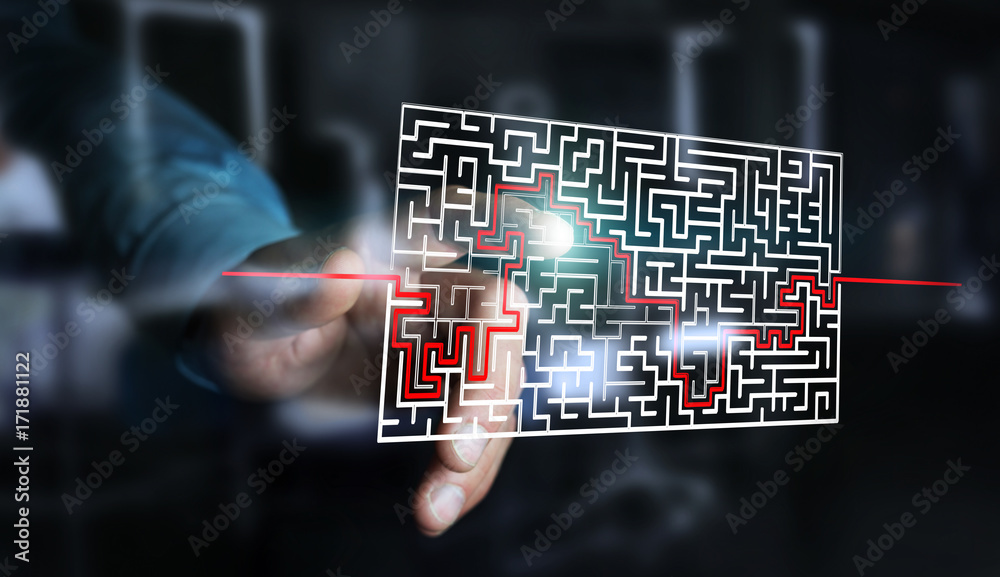 Poster Businessman searching solution of a complicated maze