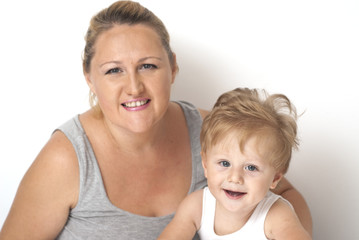 Mom and son posing in the studio