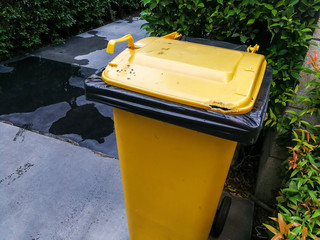 trash yellow bin plastic