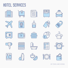 Hotel services thin line icons set of facilities in room. Vector illustration.