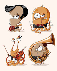 Vector set of funny retro monsters musicians