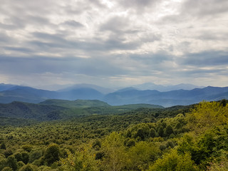 Fototapeta premium Mountain forest landscape at the foot of the Caucasus Mountains, Adygea, Russia