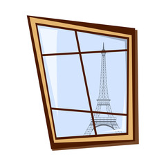 Window with view on Eiffel tower