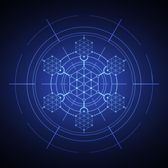 Sacred hexagonal geometry element on a blue background.