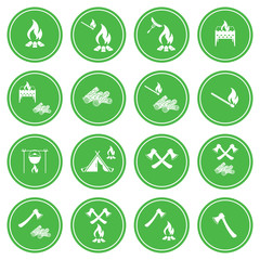 Set of cooking on campfire icons. Vector illustration