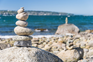 Rock balancing in Vancouver stone stacking garden