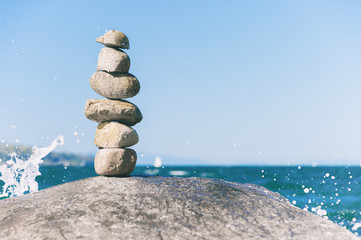 Rock balancing in Vancouver stone stacking garden