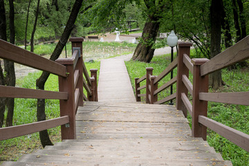 Wood stairs in Moscow park
