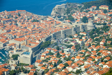Fototapeta na wymiar A view of the old town city walls of Dubrovnik in Croatia.