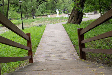 Wood stairs in Moscow park
