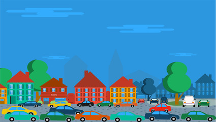 Naklejka premium Cars in old town