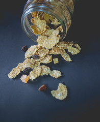 whole grain cereal flakes which mixed dried fruit and raisins