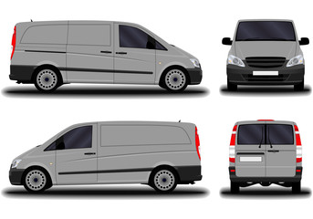 realistic cargo van. front view; side view; back view.