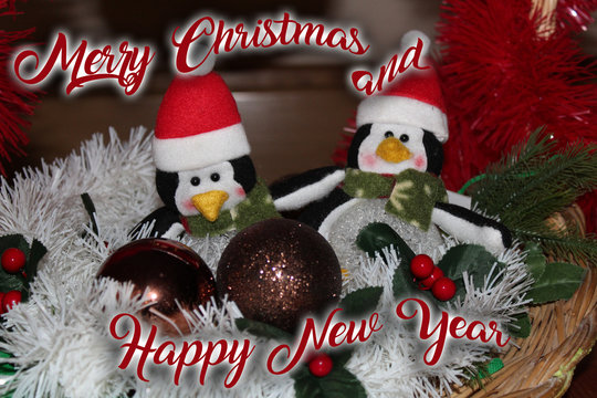 Christmas decoration for postcards or tags marry cristmas and happy new year