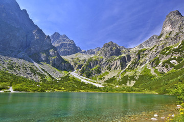 Fototapeta na wymiar Beautiful summer lake in mountains. Zelene pleso(Green lake), Tatra Mountains.Slovakia 