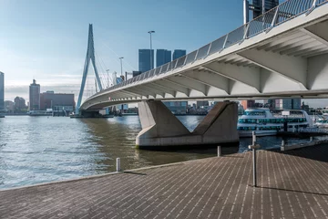 Photo sur Plexiglas Pont Érasme Rotterdam city cityscape skyline with Erasmus bridge and river. South Holland, Netherlands.