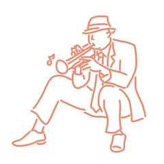 jazz musician with an instrument. line drawing. hand drawn. vector illustration. Cartoon.