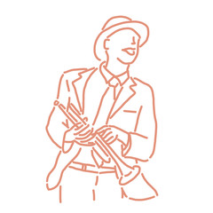 jazz musician with an instrument. line drawing. hand drawn. vector illustration. Cartoon.