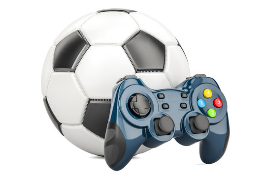 Football, Video Game concept. Soccer ball with gamepad, 3D rendering