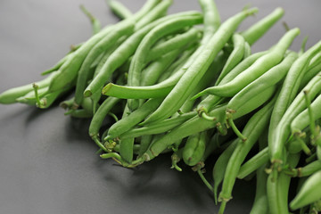 Fresh green beans on table, close up