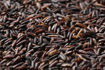 Raw black rice, closeup