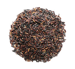 Pile of black rice on white background