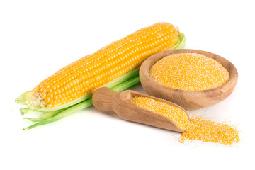 cornmeal and corncob isolated on white background