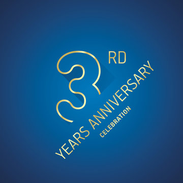 Anniversary 3rd years celebration logo gold blue greeting card