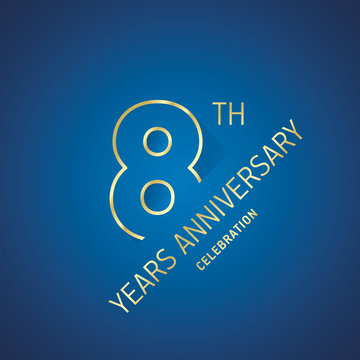 Anniversary 8th years celebration logo gold blue greeting card