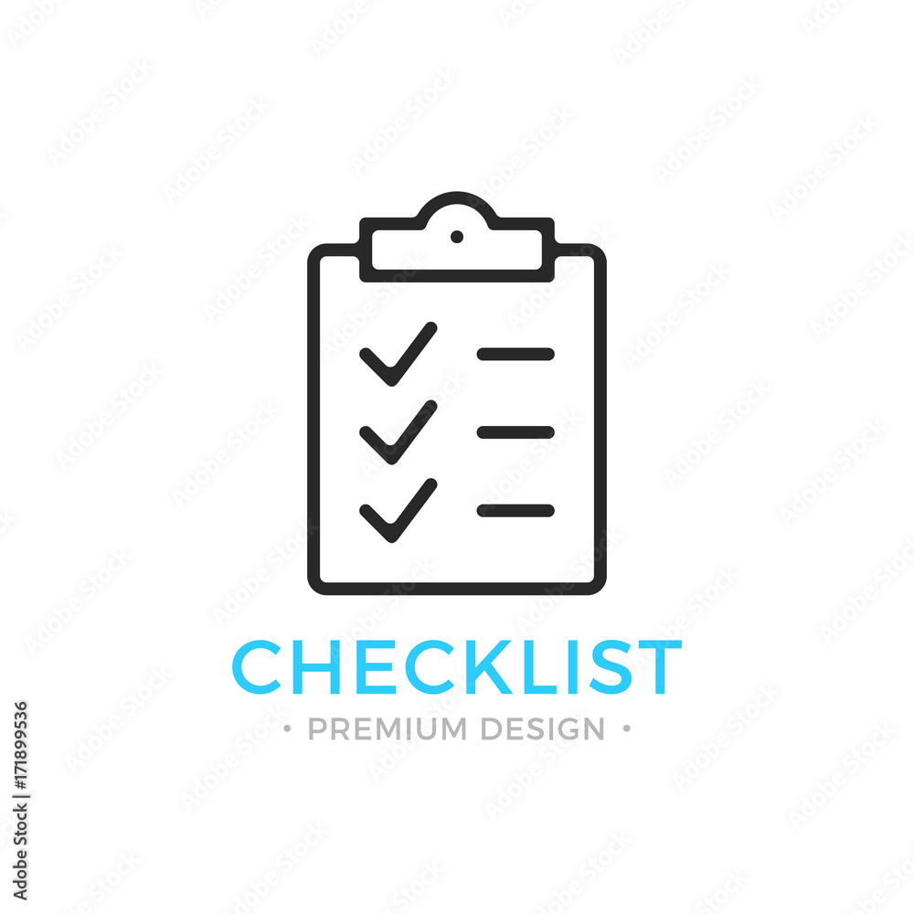 Poster checklist line icon. clipboard with checkmarks. list with ticks, check marks. task is done, work is 